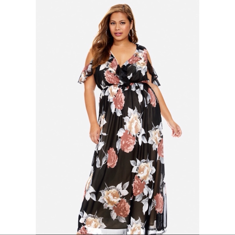 Remember Me Cold Shoulder Floral Maxi Dress